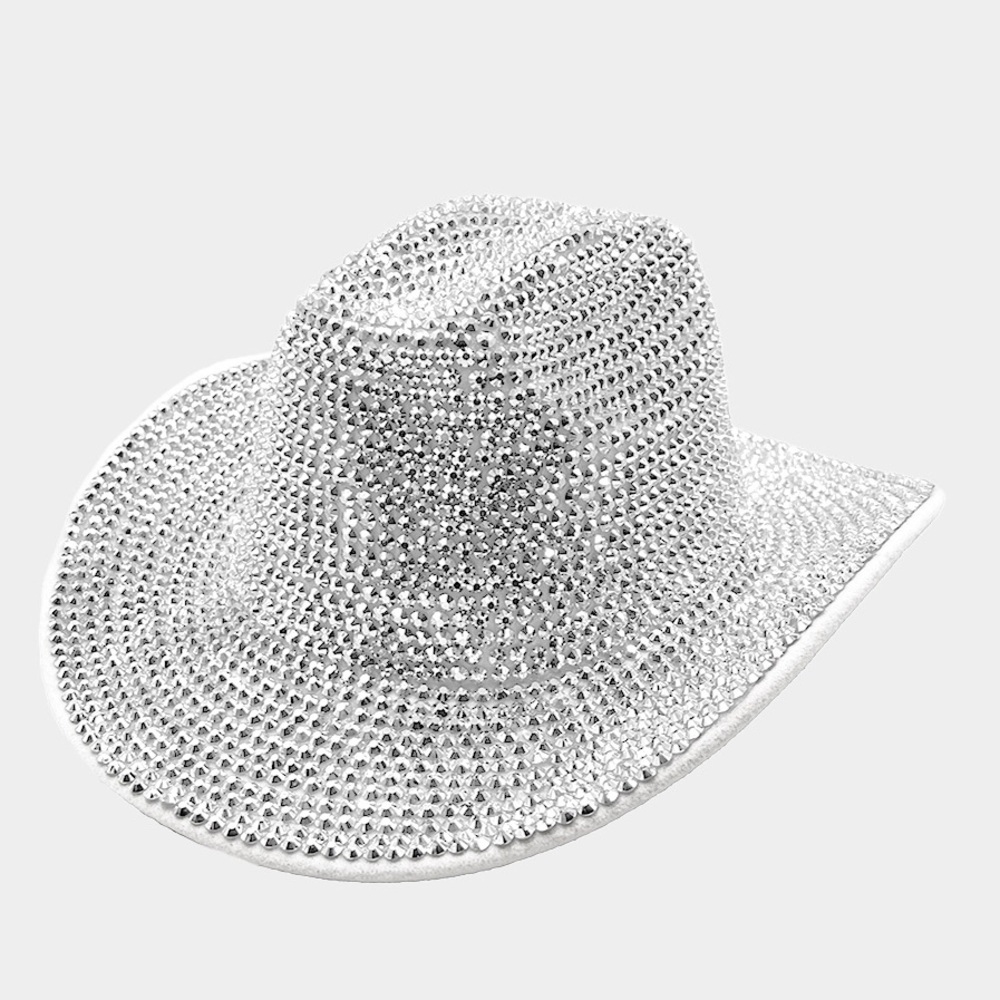 Silver Rhinestone Bling Studded Western Hat